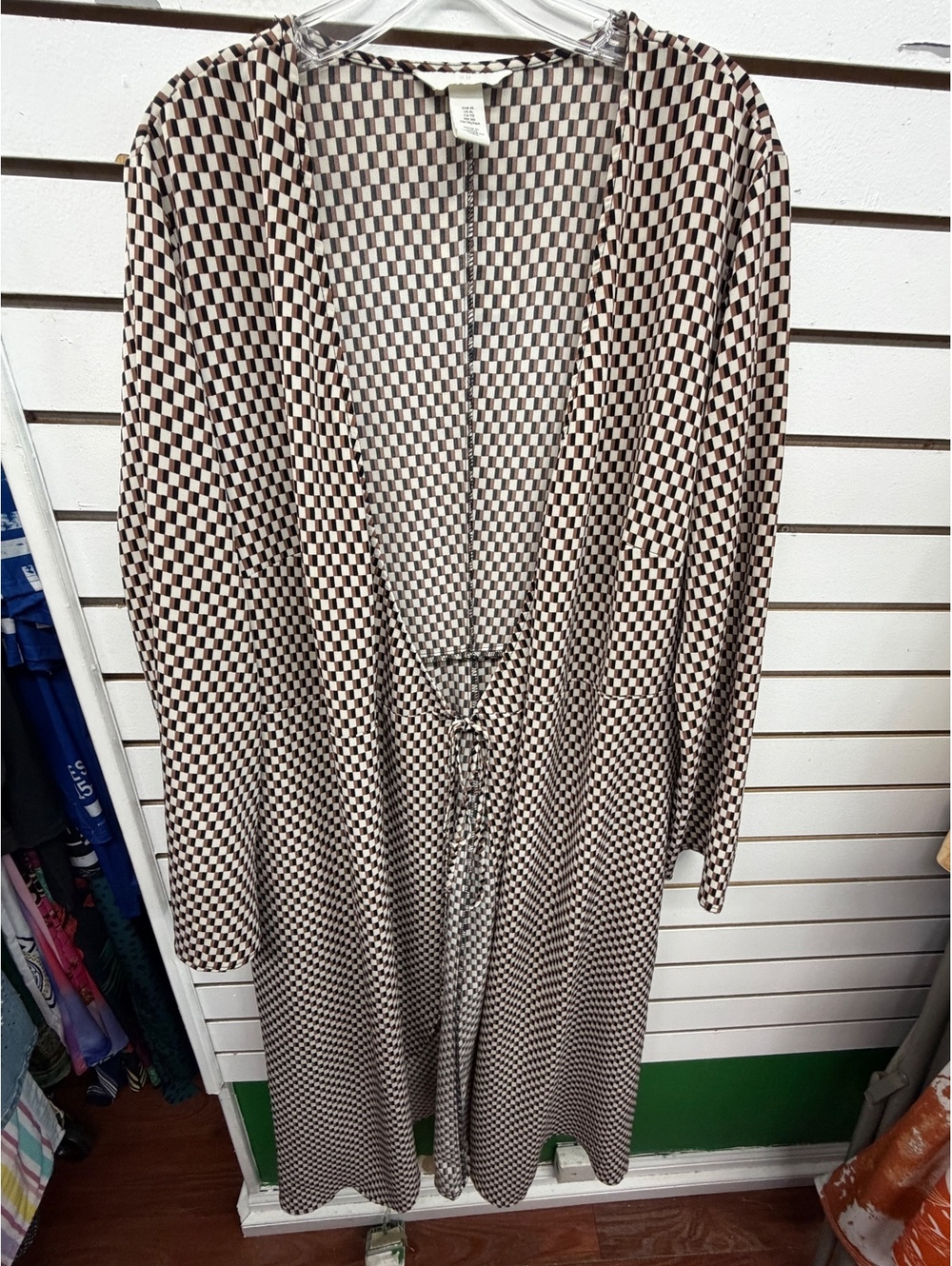 H&M XL Brown Black Cream Geometric Print Longline Cardigan Duster
